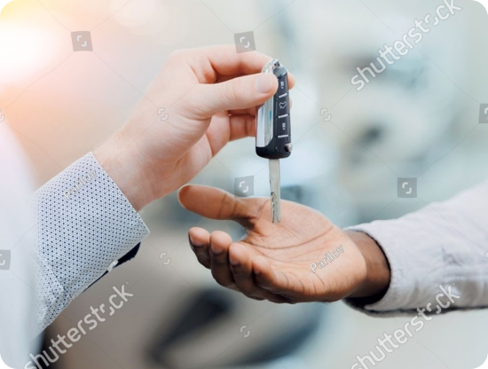 Car keys handover between driver and rental agent